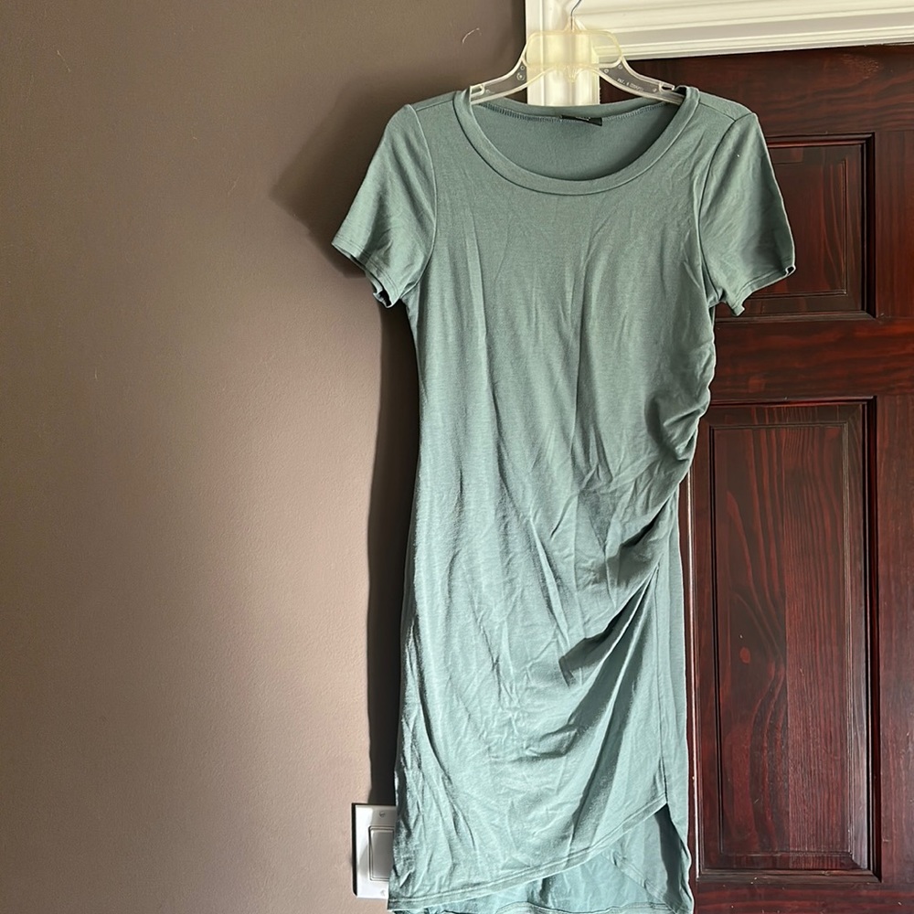 Sage green medium VICI dress stretch and ruched on the side